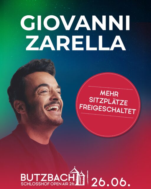 ✨🎟️ 𝐈𝐡𝐫 𝐡𝐚𝐛𝐭 𝐠𝐞𝐟𝐫𝐚𝐠𝐭 – 𝐰𝐢𝐫 𝐡𝐚𝐛𝐞𝐧 𝐫𝐞𝐚𝐠𝐢𝐞𝐫𝐭! 🎟️✨

Unser Team hat eure Wünsche erhört und den Platzplan für Giovanni Zarrella noch einmal angepasst.
Ab sofort gibt es noch mehr Sitzplätze für das Konzert am 26. Juni 2026 im Schlosshof! 🇮🇹🎶

Wenn ihr euch also einen gemütlichen Sommerabend mit bester Sicht sichern wollt, jetzt ist der perfekte Moment!

👉 Aktuell buchbar ausschließlich über Eventim.

Wir freuen uns riesig auf eine italienische Sommernacht mit euch! 💛

#SchlosshofOpenAir26 #ButzbachOpenAir #GiovanniZarrella
