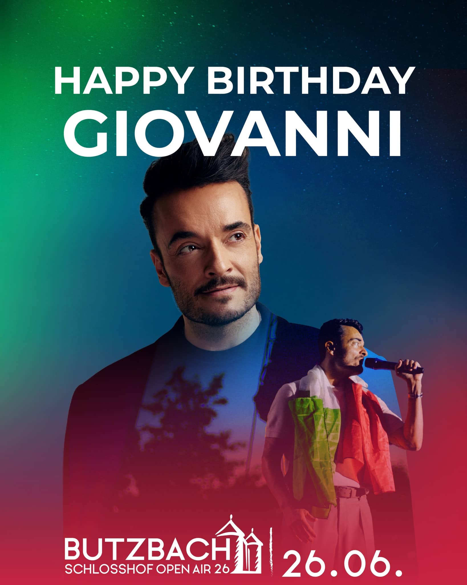 🎉🇮🇹 𝐁𝐮𝐨𝐧 𝐜𝐨𝐦𝐩𝐥𝐞𝐚𝐧𝐧𝐨, 𝐆𝐢𝐨𝐯𝐚𝐧𝐧𝐢! 🇮🇹🎉

Lieber Giovanni, wir wünschen dir alles Gute zum Geburtstag, vor allem Gesundheit, Glück und weiterhin so viel Leidenschaft für die Musik! 🎶✨

Wir freuen uns riesig, dich am 26. Juni 2026 mit deiner Band im Schlosshof Butzbach begrüßen zu dürfen und gemeinsam eine unvergessliche italienische Sommernacht zu erleben. ☀️🏰

Feiert schön, wir sehen uns im Sommer! 💛

#GiovanniZarrella #HappyBirthday #SchlosshofOpenAir26 #ButzbachOpenAir