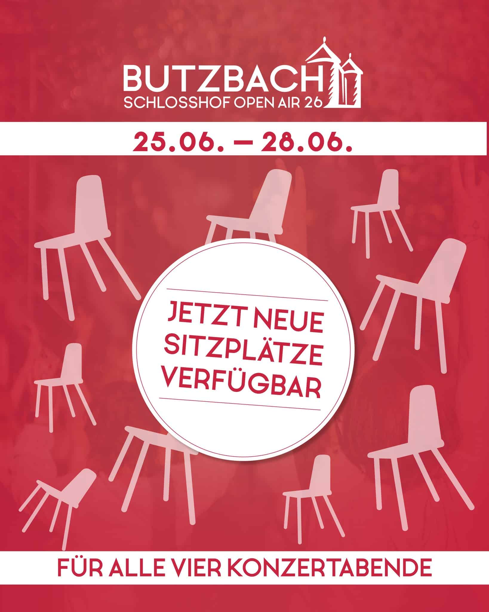 𝐁𝐮𝐭𝐳𝐛𝐚𝐜𝐡 𝐒𝐜𝐡𝐥𝐨𝐬𝐬𝐡𝐨𝐟 𝐎𝐩𝐞𝐧 𝐀𝐢𝐫: 𝐍𝐞𝐮𝐞𝐬 𝐒𝐢𝐭𝐳𝐩𝐥𝐚𝐭𝐳𝐤𝐨𝐧𝐭𝐢𝐧𝐠𝐞𝐧𝐭 𝐟ü𝐫 𝐚𝐥𝐥𝐞 𝐊𝐨𝐧𝐳𝐞𝐫𝐭𝐚𝐛𝐞𝐧𝐝𝐞 𝐟𝐫𝐞𝐢𝐠𝐞𝐬𝐜𝐡𝐚𝐥𝐭𝐞𝐭!
Aufgrund der hohen Nachfrage nach Tickets für das diesjährige Butzbach Schlosshof Open Air wird das Sitzplatzangebot erweitert. Ab sofort steht für alle vier Konzertabende ein zusätzliches Sitzplatzkontingent zur Verfügung. Damit reagiert der Veranstalter auf das große Interesse vieler Besucherinnen und Besucher.
Die Konzertreihe im historischen Schlosshof zählt seit Jahren zu den kulturellen Höhepunkten des Sommers in Butzbach und bietet auch 2026 wieder ein abwechslungsreiches Programm mit internationalen und nationalen Künstlerinnen und Künstlern.
Den Auftakt macht am 25. Juni die US-amerikanische Sängerin Anastacia, die mit ihrer markanten Stimme und zahlreichen Welthits weltweit bekannt wurde. Am 26. Juni folgt Giovanni Zarrella, der mit seiner großen Band italienisches Lebensgefühl und moderne Pop- und Schlagereinflüsse auf die Bühne bringt. Einen Tag später, am 27. Juni, gastiert mit Jethro Tull eine der prägendsten Bands der Progressive-Rock-Geschichte im Schlosshof. Den Abschluss bildet am 28. Juni ein besonderes Doppelkonzert mit Gregor Meyle und SOPHIA, die gemeinsam einen emotionalen Sommerabend zwischen Singer-Songwriter-Pop und gefühlvollen Balladen gestalten werden.
𝐍𝐞𝐛𝐞𝐧 𝐝𝐞𝐧 𝐧𝐞𝐮 𝐯𝐞𝐫𝐟ü𝐠𝐛𝐚𝐫𝐞𝐧 𝐒𝐢𝐭𝐳𝐩𝐥𝐚𝐭𝐳𝐤𝐚𝐫𝐭𝐞𝐧 𝐛𝐥𝐞𝐢𝐛𝐞𝐧 𝐬𝐞𝐥𝐛𝐬𝐭𝐯𝐞𝐫𝐬𝐭ä𝐧𝐝𝐥𝐢𝐜𝐡 𝐰𝐞𝐢𝐭𝐞𝐫𝐡𝐢𝐧 𝐒𝐭𝐞𝐡𝐩𝐥𝐚𝐭𝐳-𝐓𝐢𝐜𝐤𝐞𝐭𝐬 𝐢𝐦 𝐕𝐨𝐫𝐯𝐞𝐫𝐤𝐚𝐮𝐟 𝐞𝐫𝐡ä𝐥𝐭𝐥𝐢𝐜𝐡.
Tickets für alle Konzerte des Butzbach Schlosshof Open Air 2026 sind an den bekannten Vorverkaufsstellen sowie online unter www.butzbach-openair.de erhältlich.